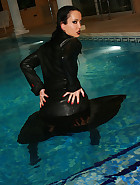 Dripping wet in black leather coat, pic #9